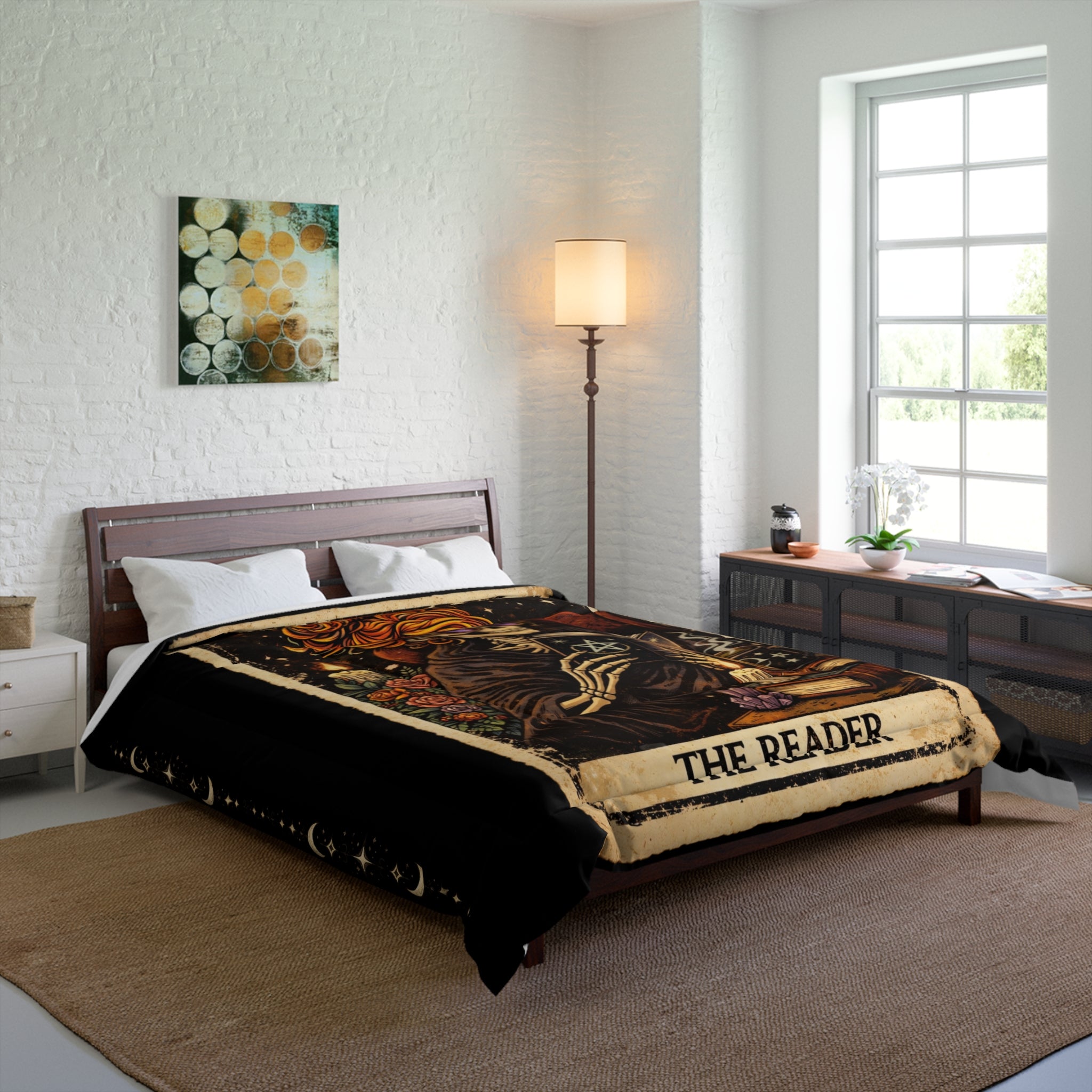 The Reader Tarot Comforter – Witchy Skeleton Book Lover Bedding