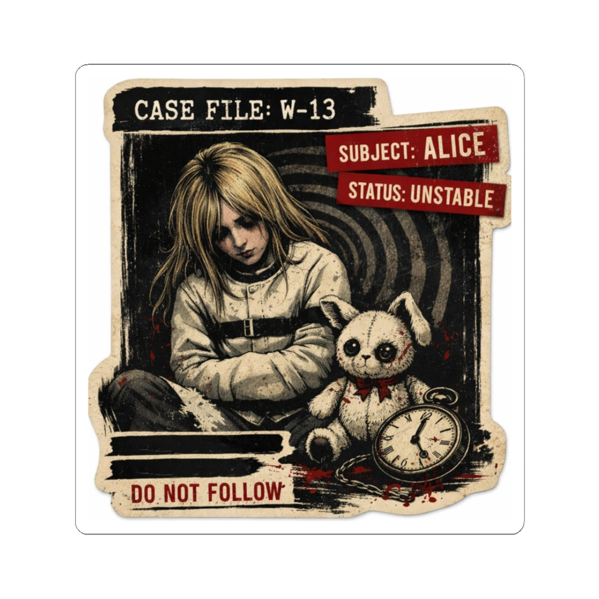 'Case File: W-13 Alice' 3x3 Sticker
