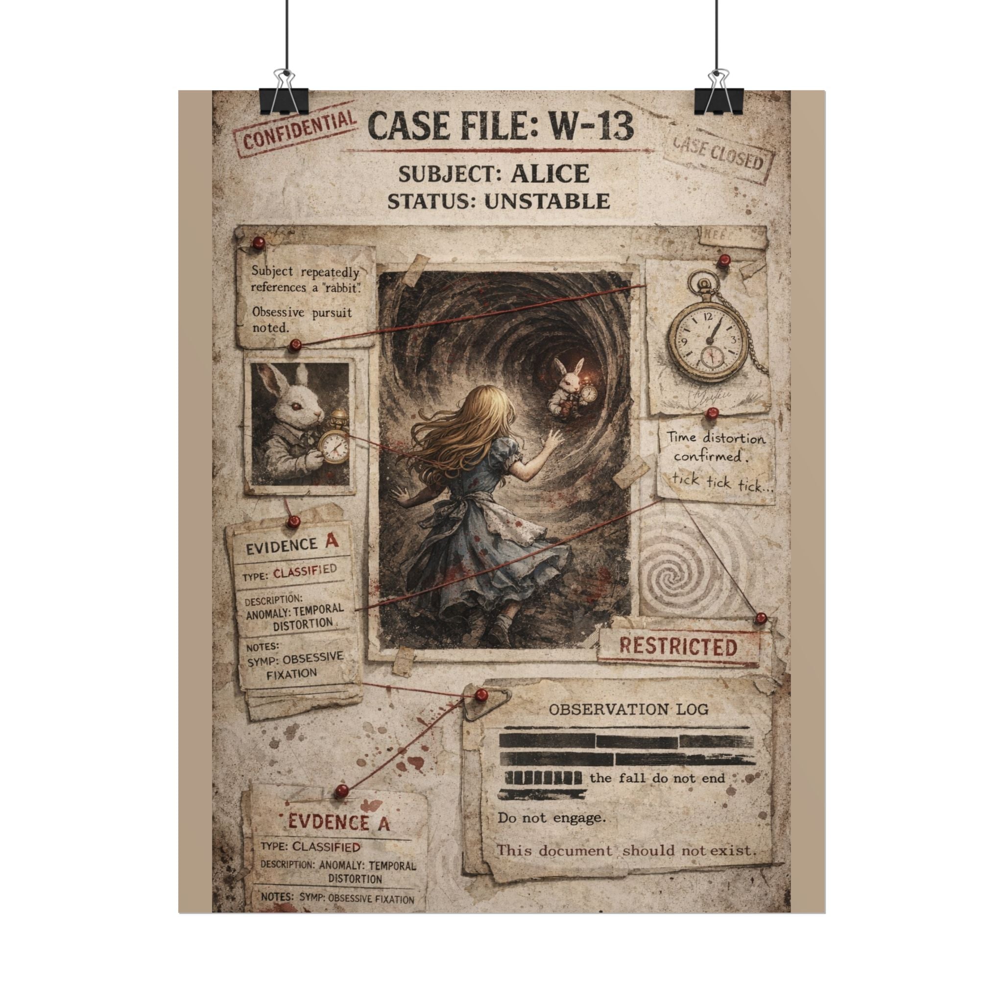 Rolled Poster — 'Case File: Alice' Vintage Alice in Wonderland Investigation Art Print