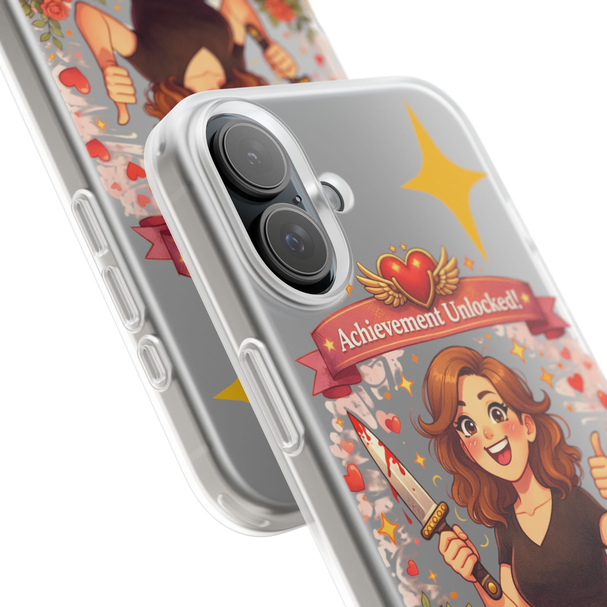 iPhone Case: "Achievement Unlocked: I Didn't Stab Anyone Today" Cute Gamer/Anxiety Relief Clear Flexi Case