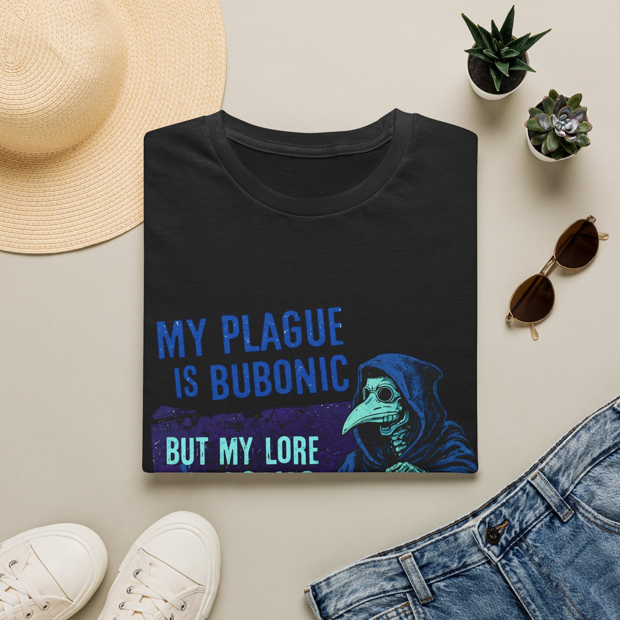 Plague Doctor T‑Shirt — "My Plague Is Bubonic But My Lore Is Iconic" Graphic Tee