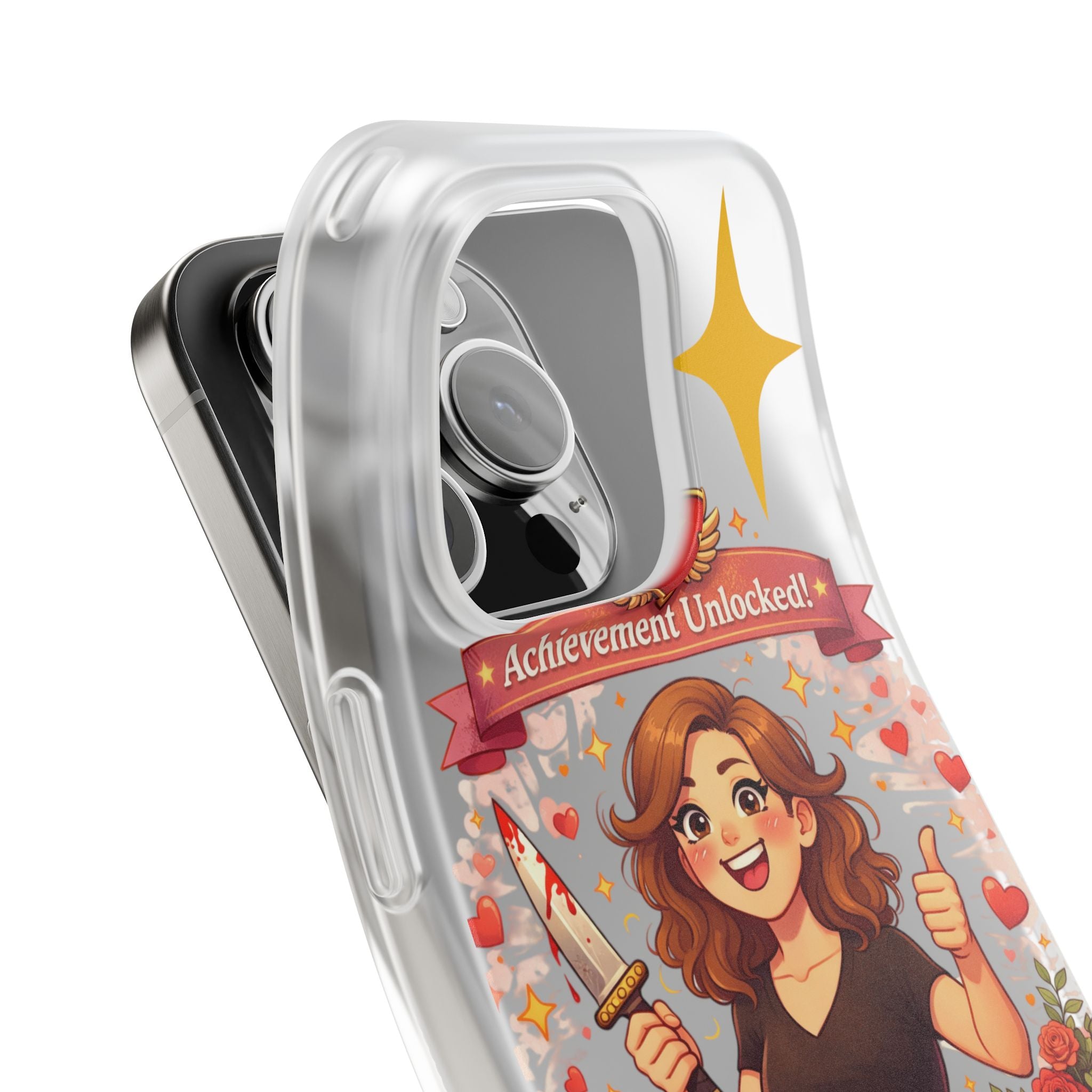 iPhone Case: "Achievement Unlocked: I Didn't Stab Anyone Today" Cute Gamer/Anxiety Relief Clear Flexi Case