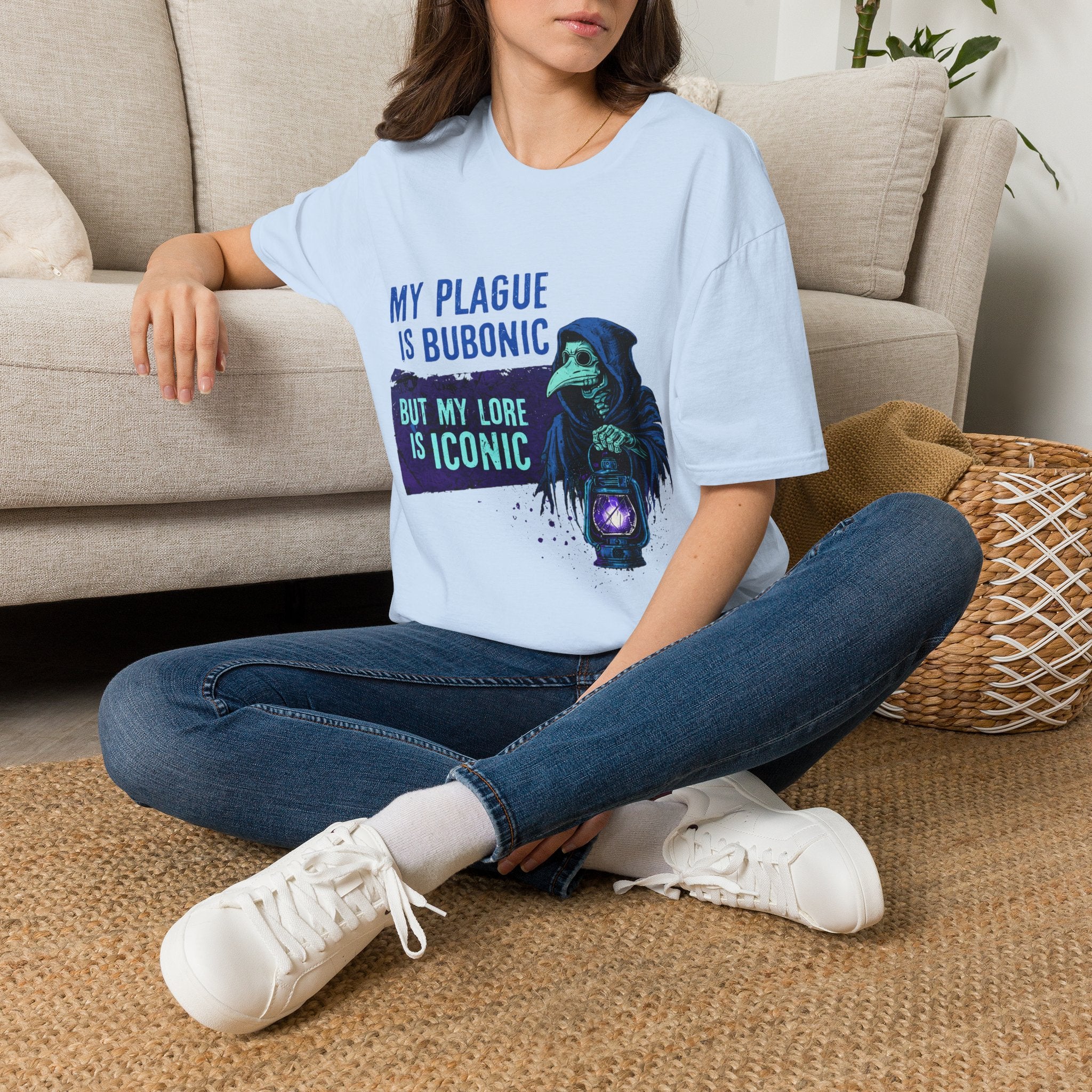 Plague Doctor T‑Shirt — "My Plague Is Bubonic But My Lore Is Iconic" Graphic Tee