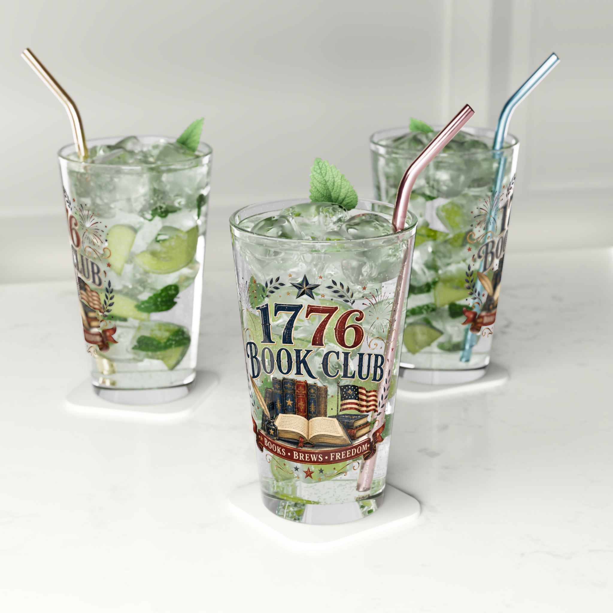1776 Book Club Pint Glass — 16oz Patriotic Books, Brews & Freedom