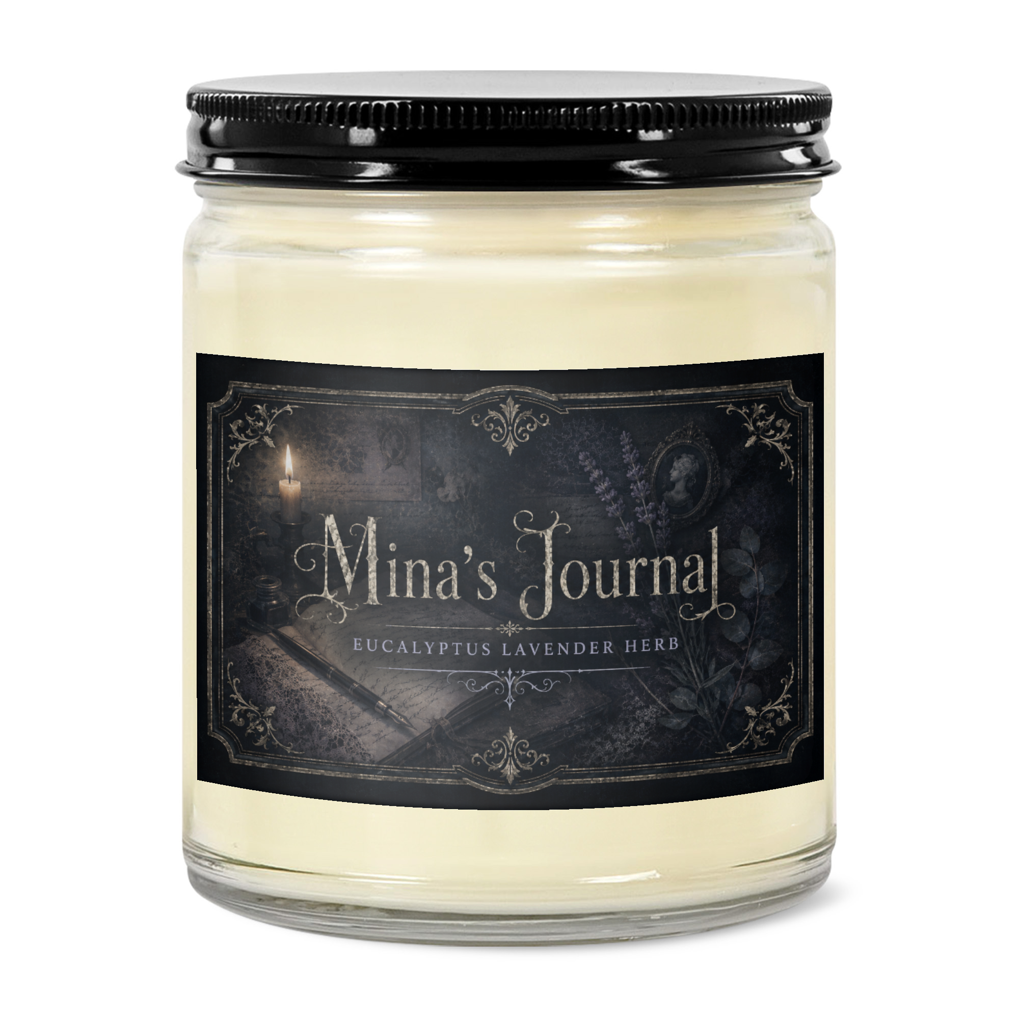 Mina's Journal--Eucalyptus Lavender Herb 9oz Candle | Midnight at Carfax Abbey Collection