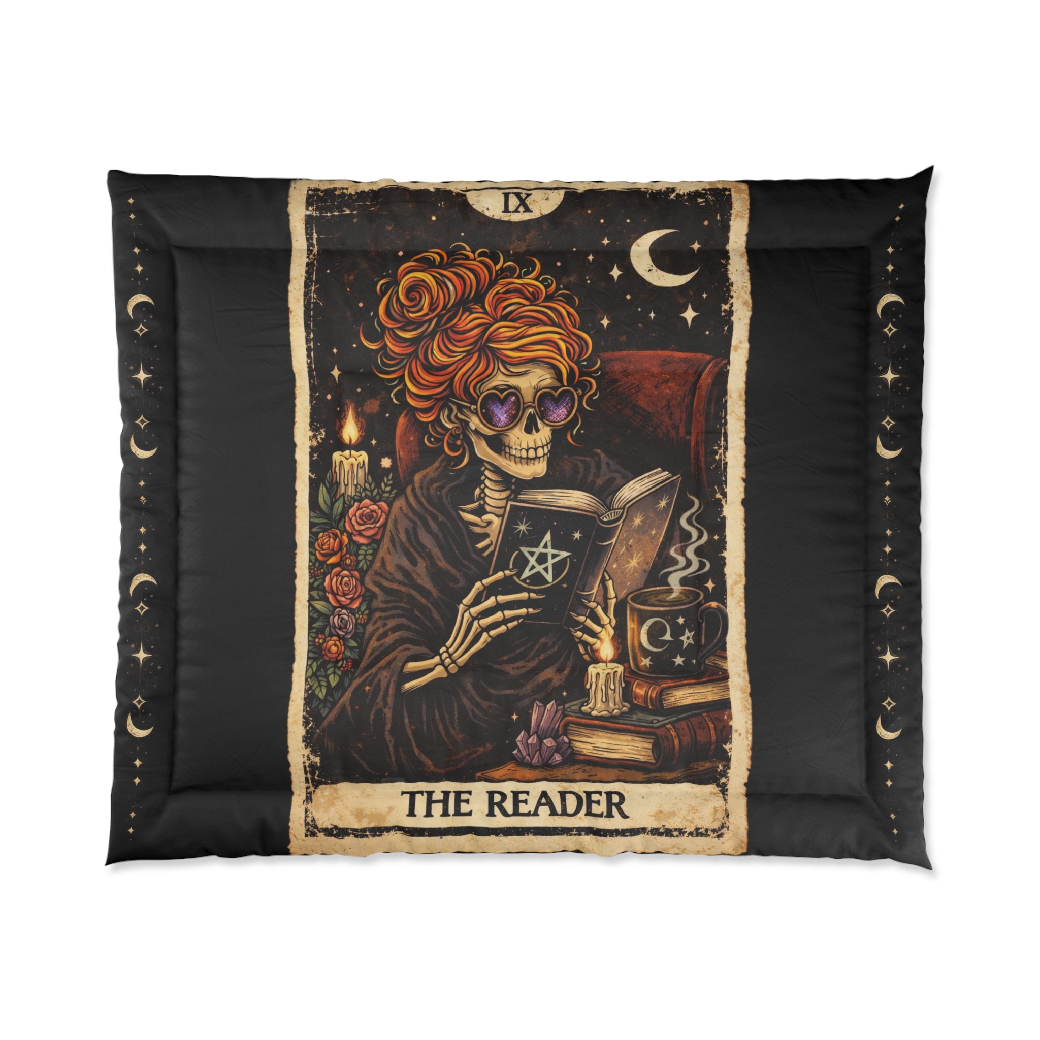 The Reader Tarot Comforter – Witchy Skeleton Book Lover Bedding