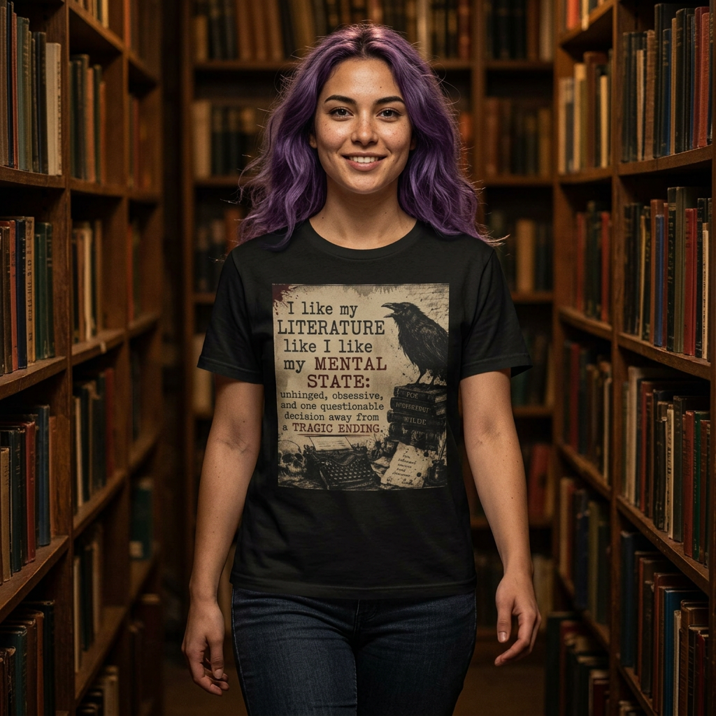 Literature & Ravens Graphic Tee — "I Like My Literature Like I Like My Mental State"