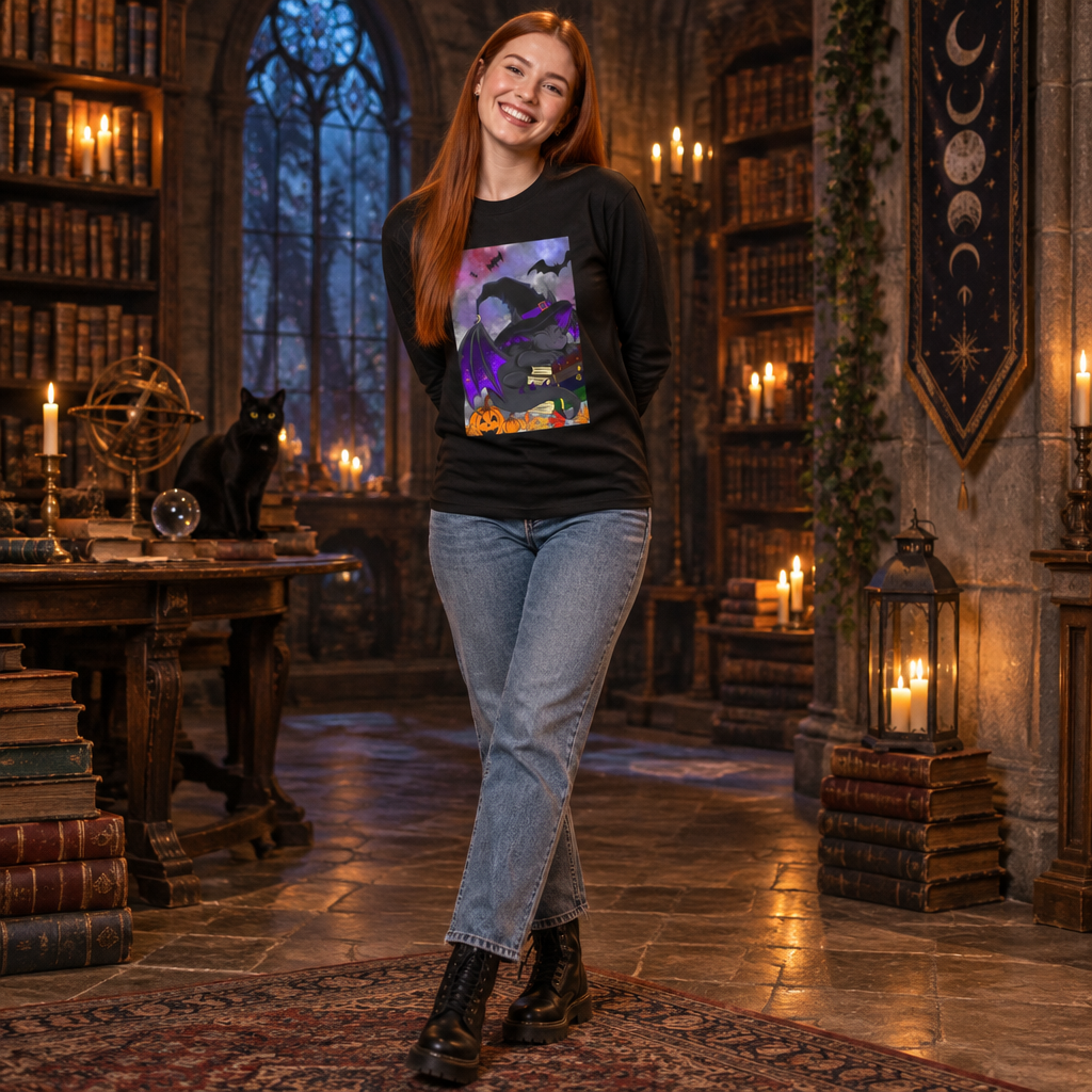 Spellbound Bookwyrm Long Sleeve Tee | Cozy Fantasy Reader Shirt