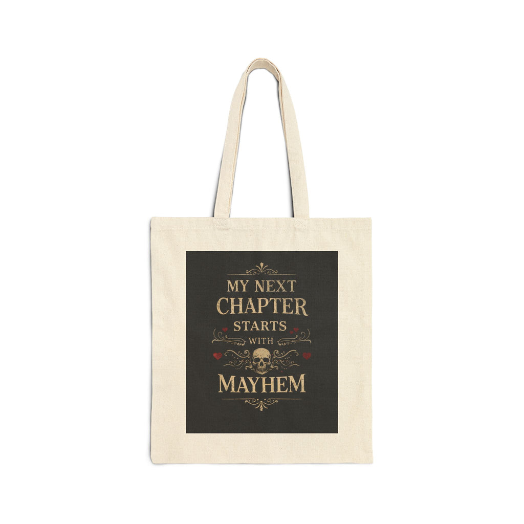 My Next Chapter Starts With Mayhem Tote Bag | Dark Academia Skull Tote | Unhinged Book Lover Gift