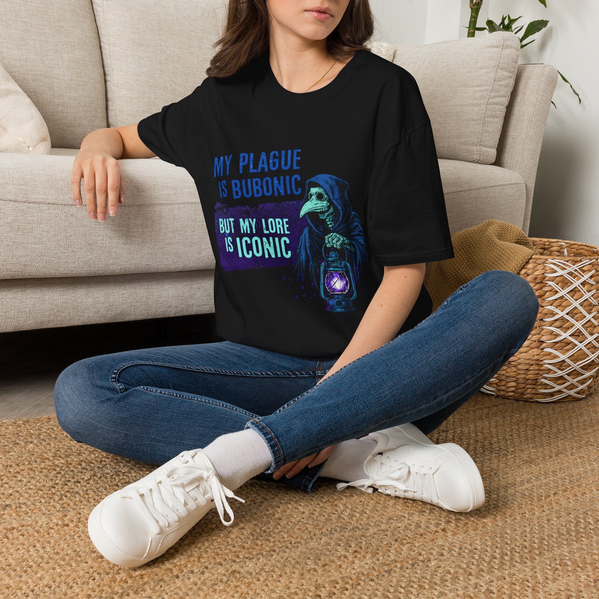 Plague Doctor T‑Shirt — "My Plague Is Bubonic But My Lore Is Iconic" Graphic Tee