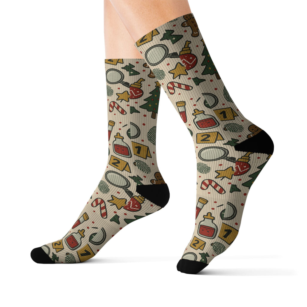 “Forensic Festivities” Holiday Pattern Socks – Crime Scene Christmas Edition