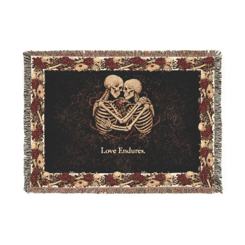 Embrace of Eternity Woven Blanket — Romantic Skeleton Couple Throw