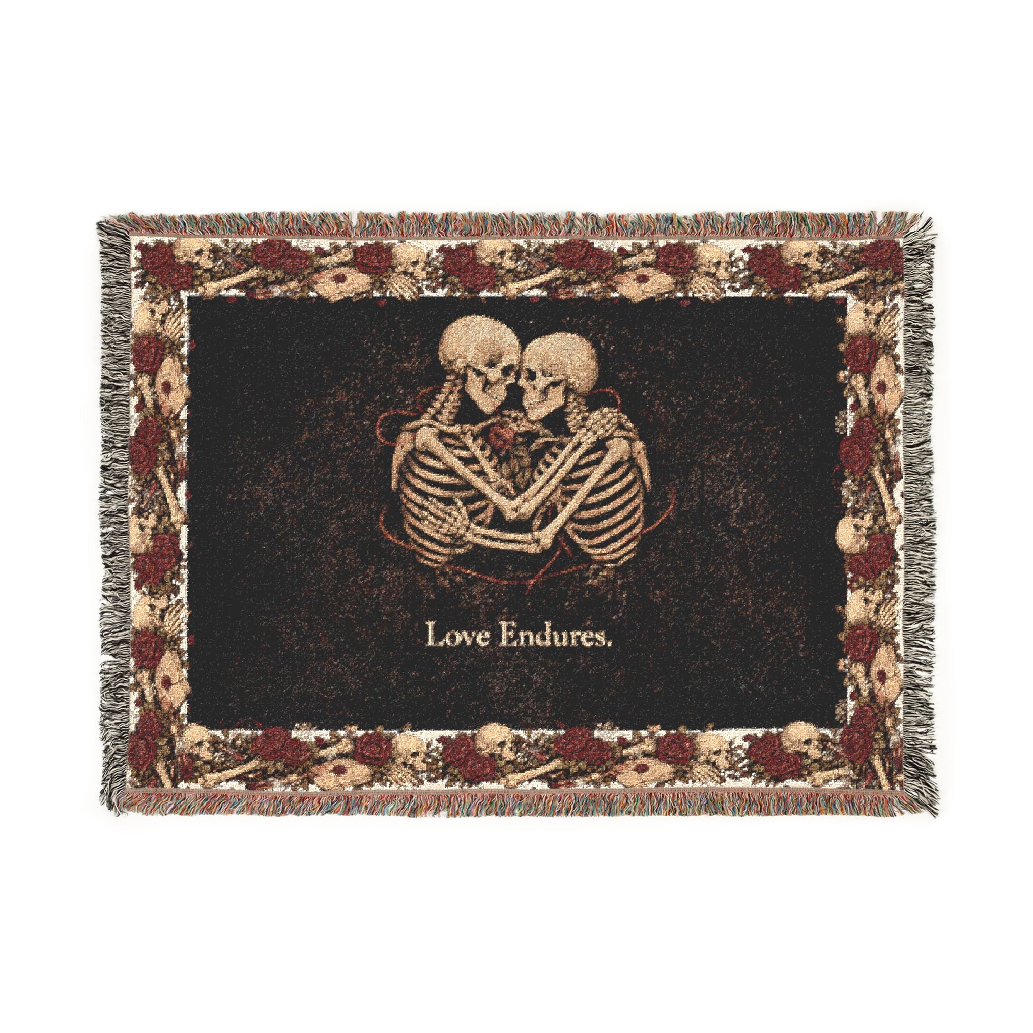 Embrace of Eternity Woven Blanket — Romantic Skeleton Couple Throw