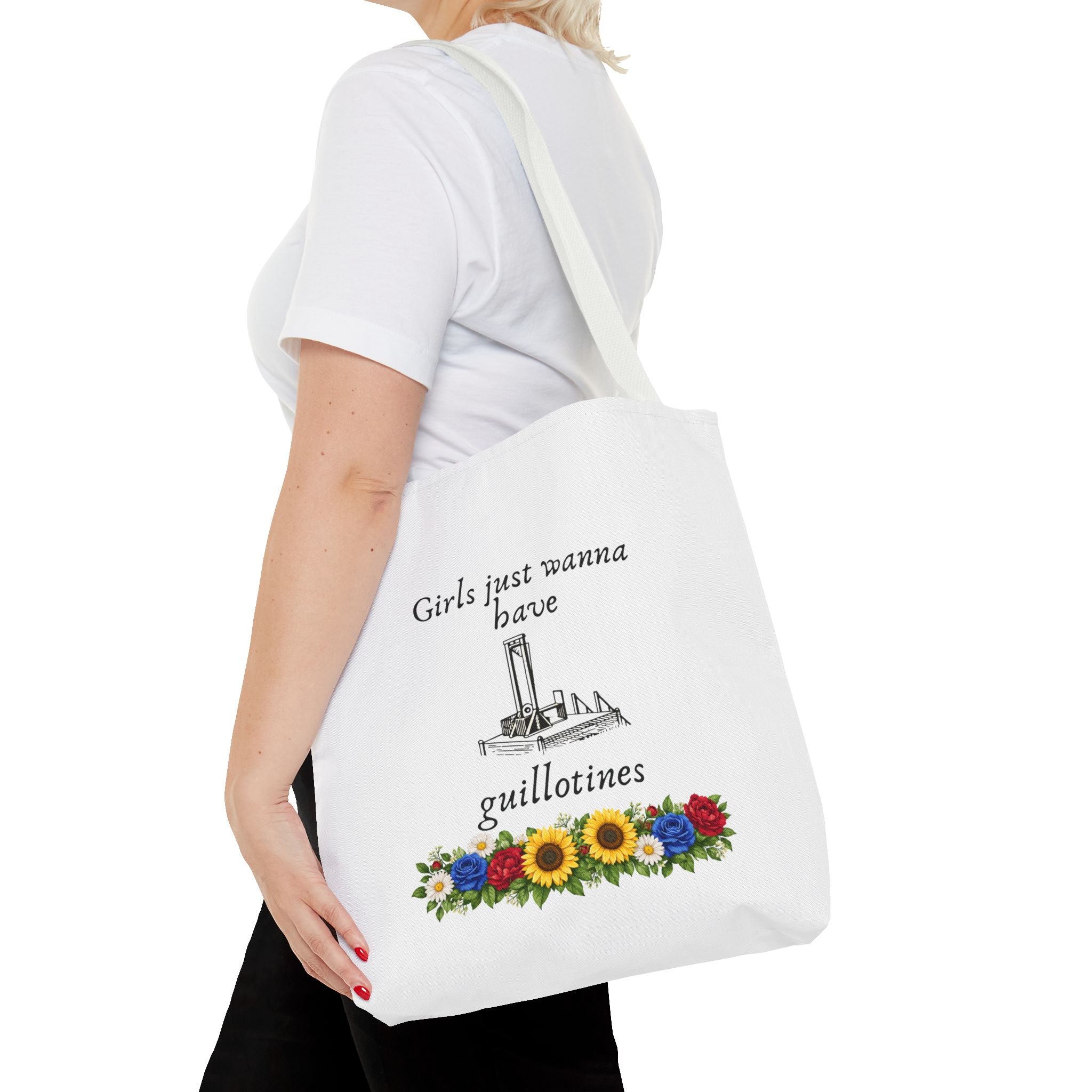 “Girls Just Wanna Have Guillotines” Floral Protest Tote