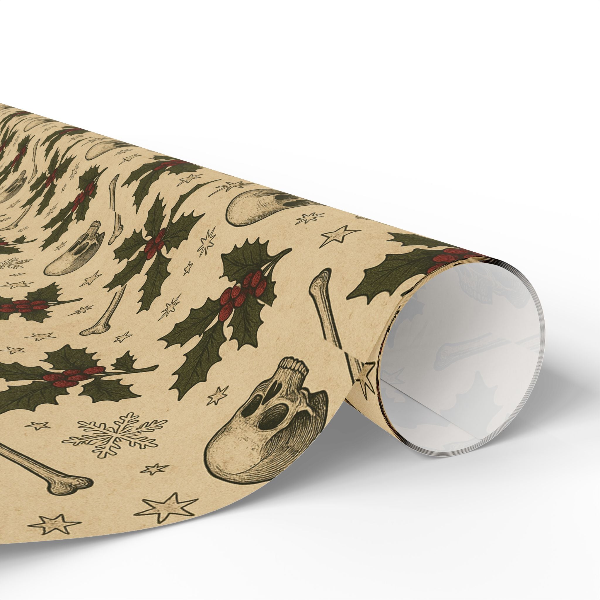 Deck the Morgue with Skulls and Holly Wrapping Paper