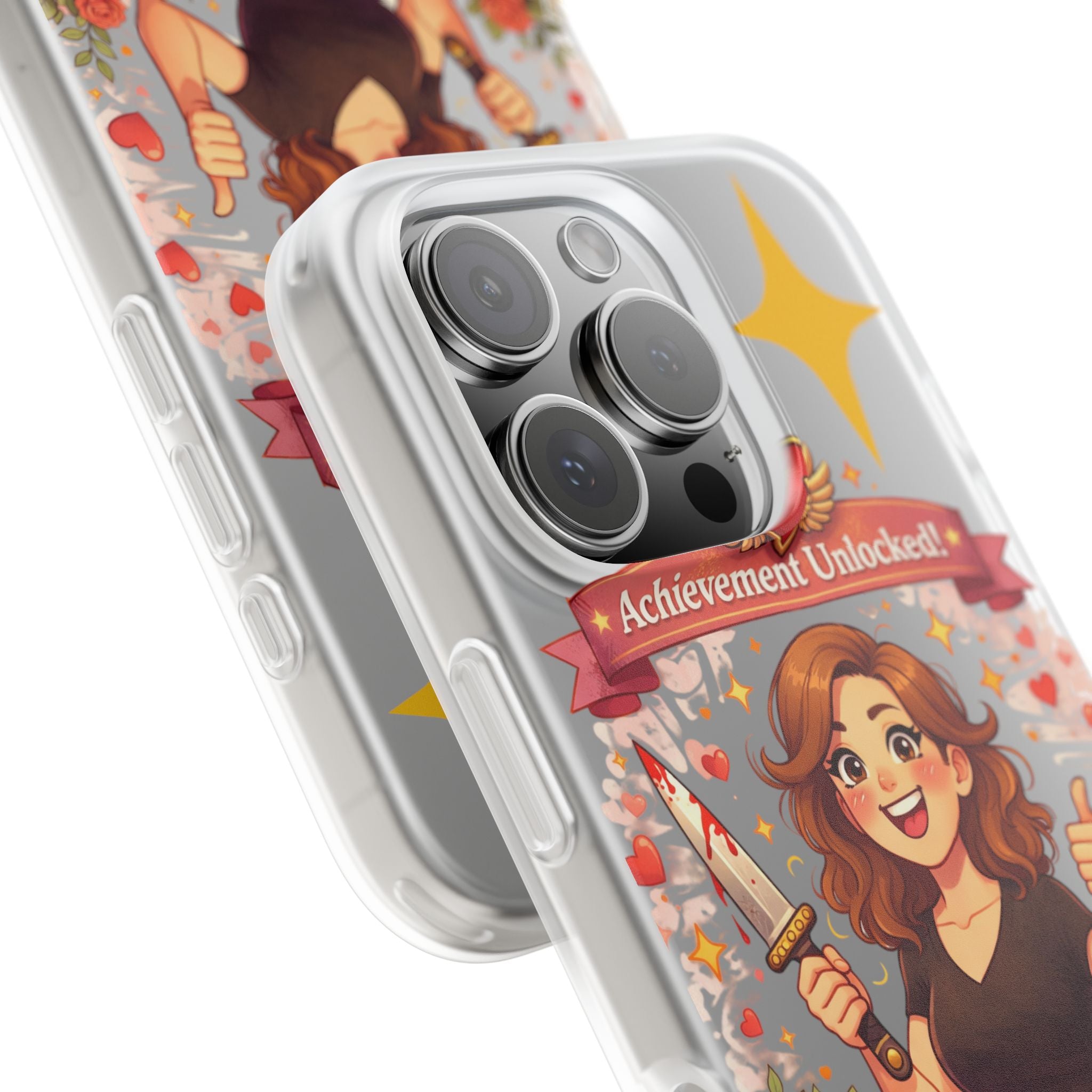 iPhone Case: "Achievement Unlocked: I Didn't Stab Anyone Today" Cute Gamer/Anxiety Relief Clear Flexi Case