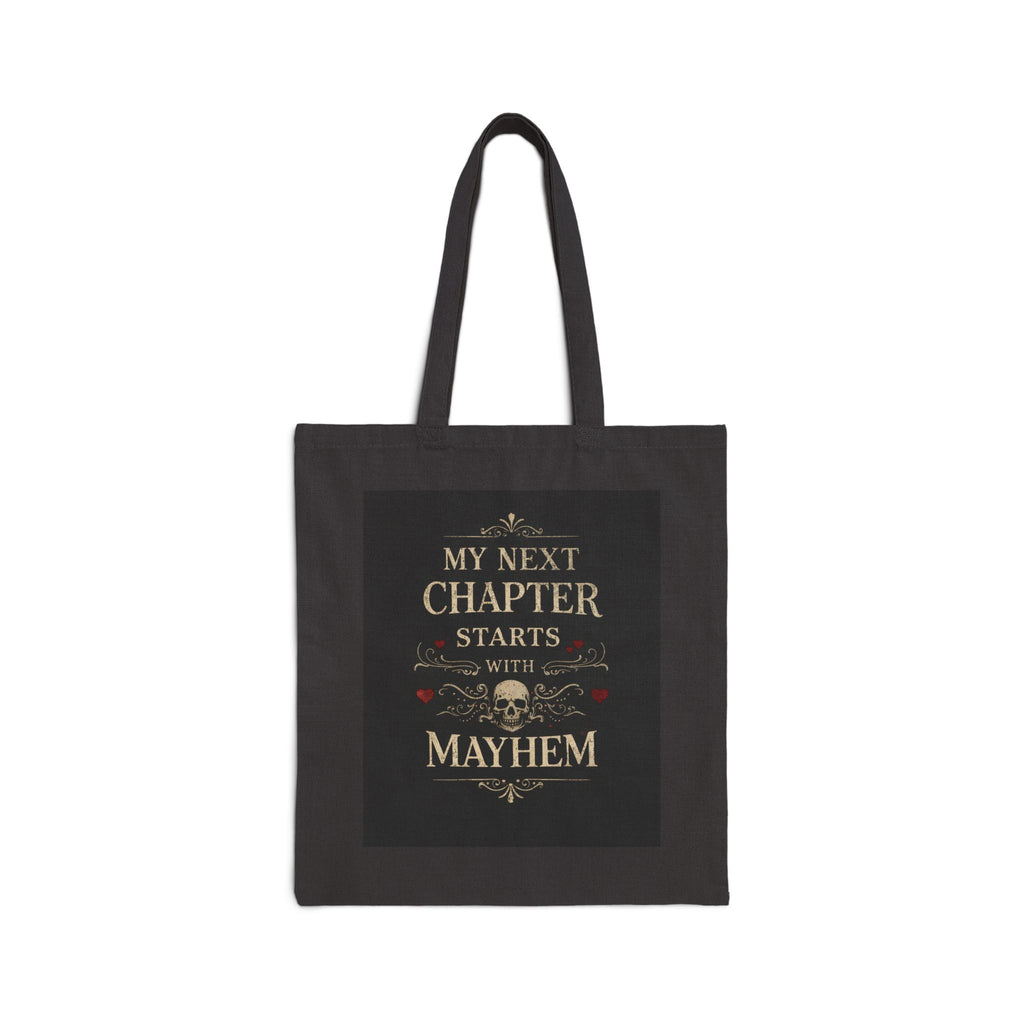 My Next Chapter Starts With Mayhem Tote Bag | Dark Academia Skull Tote | Unhinged Book Lover Gift