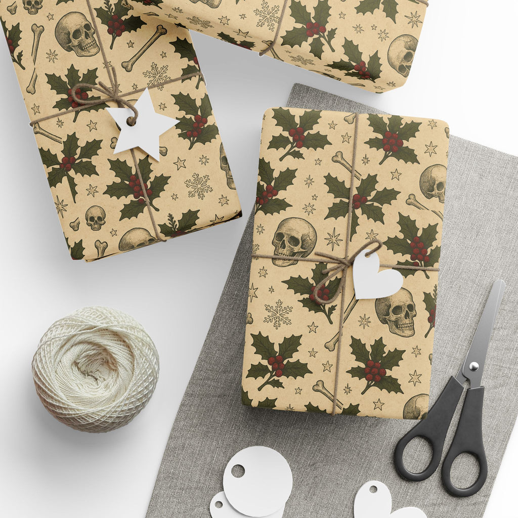 Deck the Morgue with Skulls and Holly Wrapping Paper