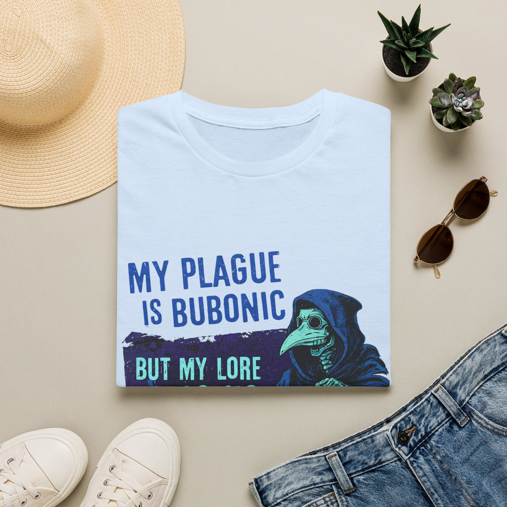 Plague Doctor T‑Shirt — "My Plague Is Bubonic But My Lore Is Iconic" Graphic Tee