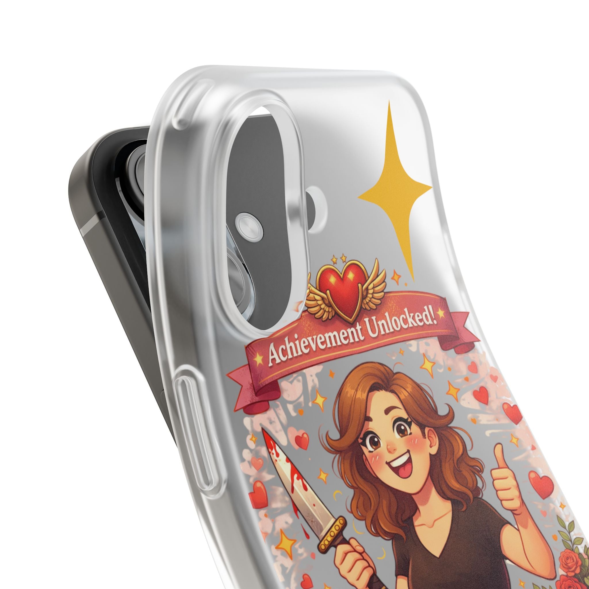 iPhone Case: "Achievement Unlocked: I Didn't Stab Anyone Today" Cute Gamer/Anxiety Relief Clear Flexi Case