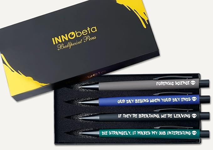 InnoBeta Forensic Science Gifts, Ballpoint Pen Set of 4, Gift Ideas for Forensic Scientists, Medicolegal Physic Physician, Medical Examiner, Coworker