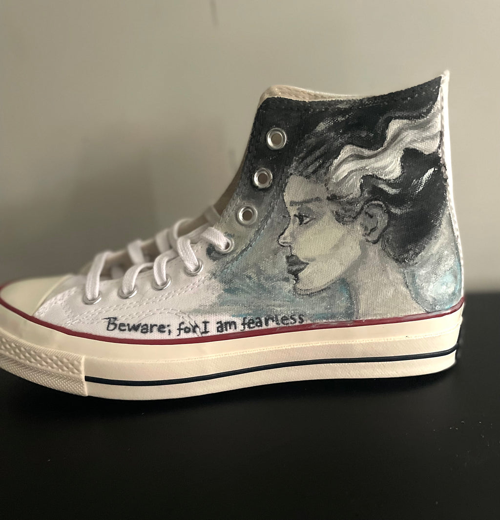 “Beware: The Frankenstein Converse” – Hand-Painted Gothic Art Sneakers