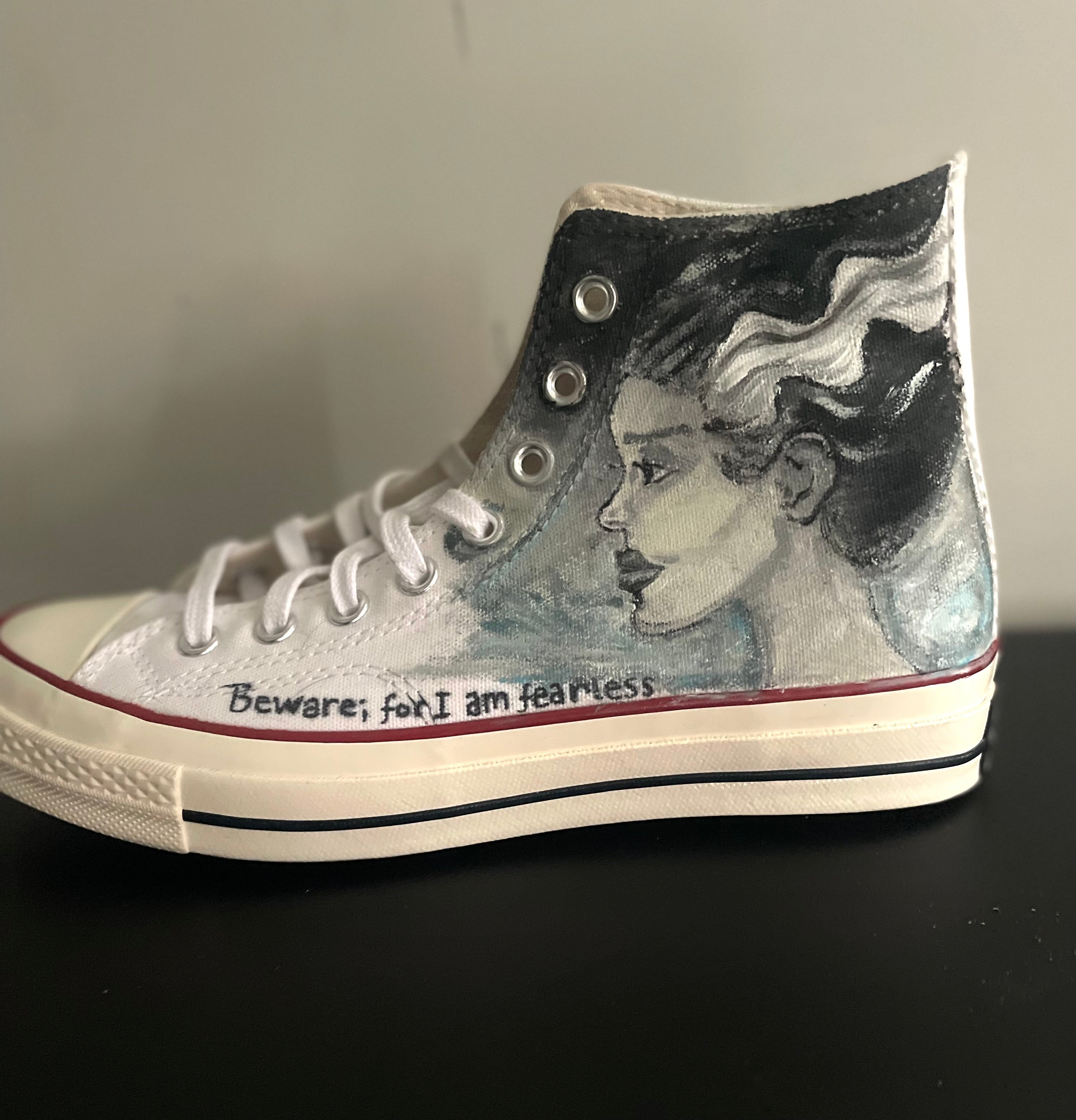 “Beware: The Frankenstein Converse” – Hand-Painted Gothic Art Sneakers